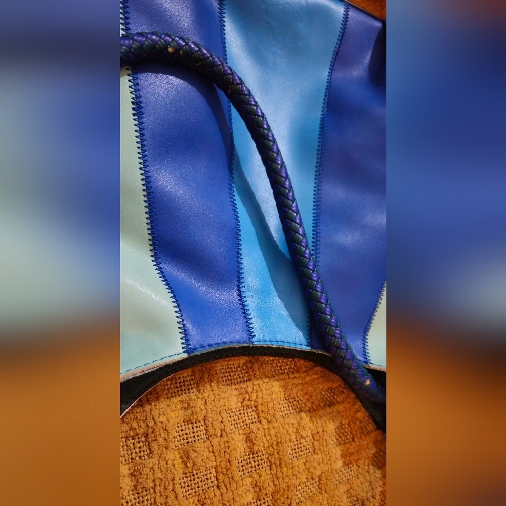 Solongon Blue, Green, Tan, & Cream Striped Women's Shoulder Bag - Picture 9 of 13